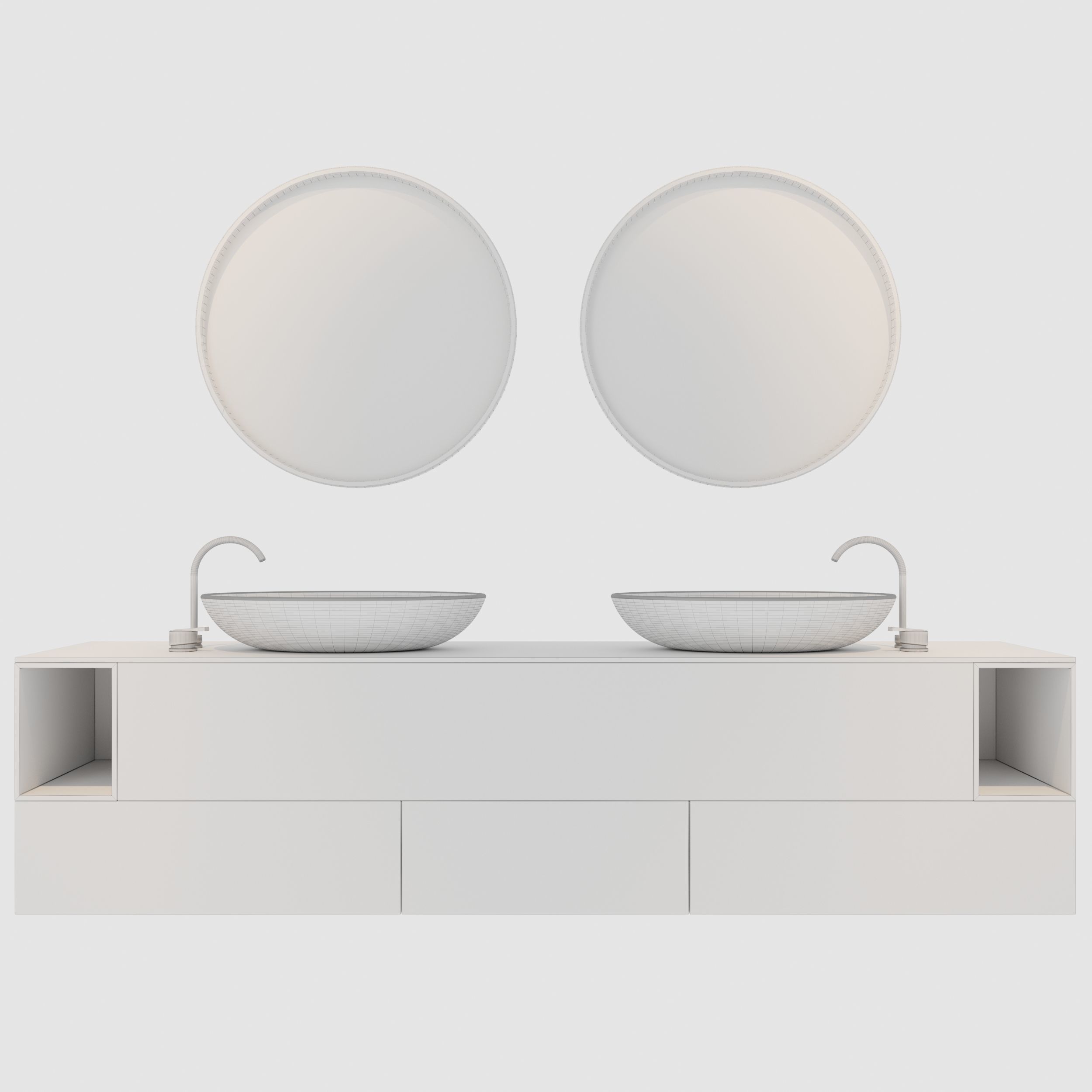 Bathroom vanity with two sinks and two mirrors 3D model_2