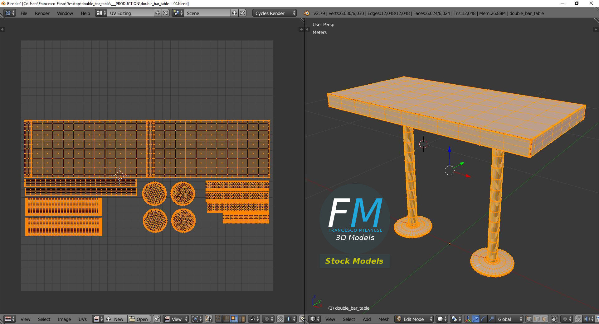 Double bar table 3D model_10