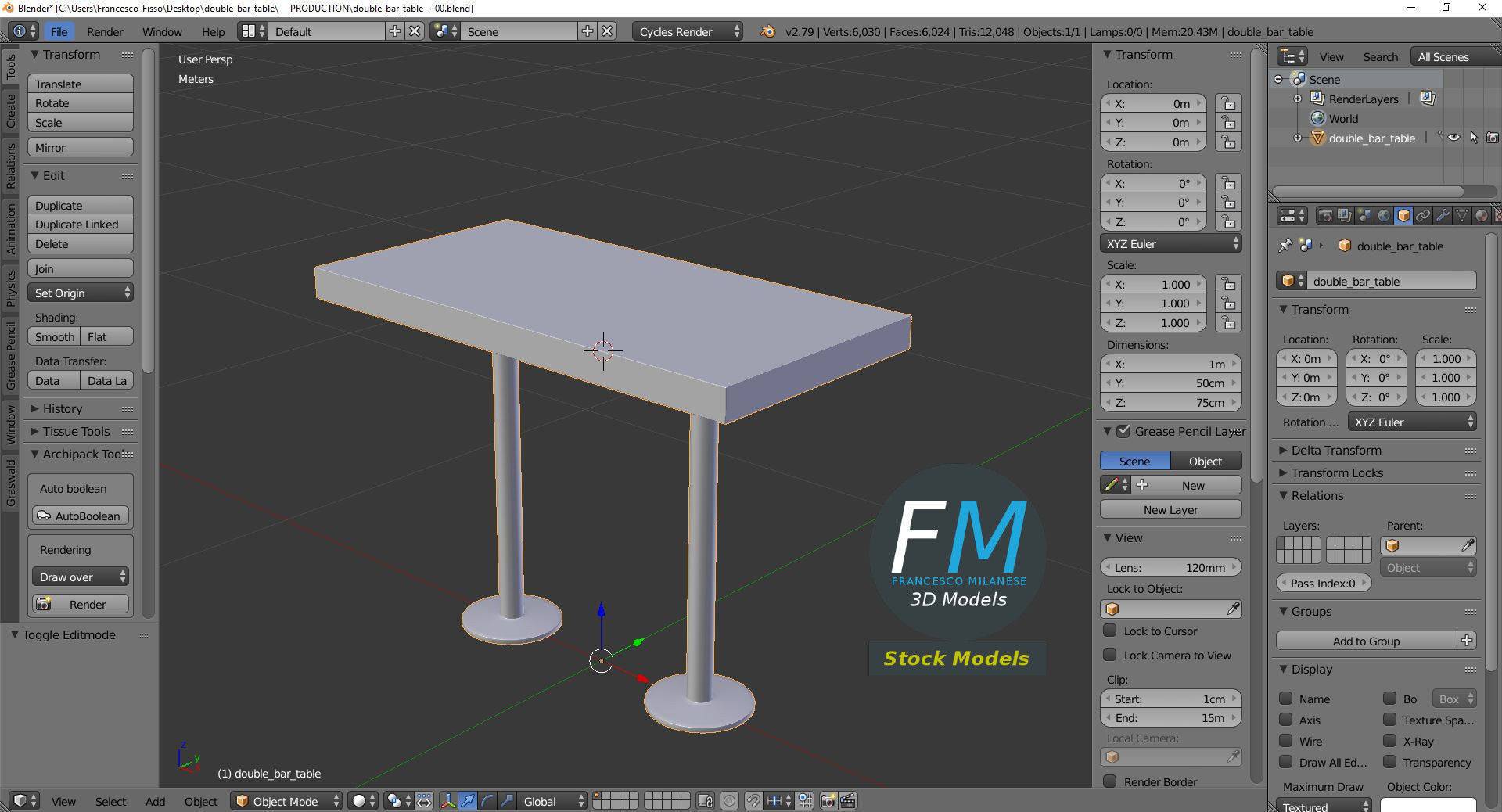 Double bar table 3D model_9