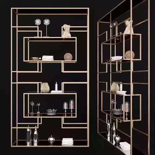 Shelf 3D model two shelves in gold