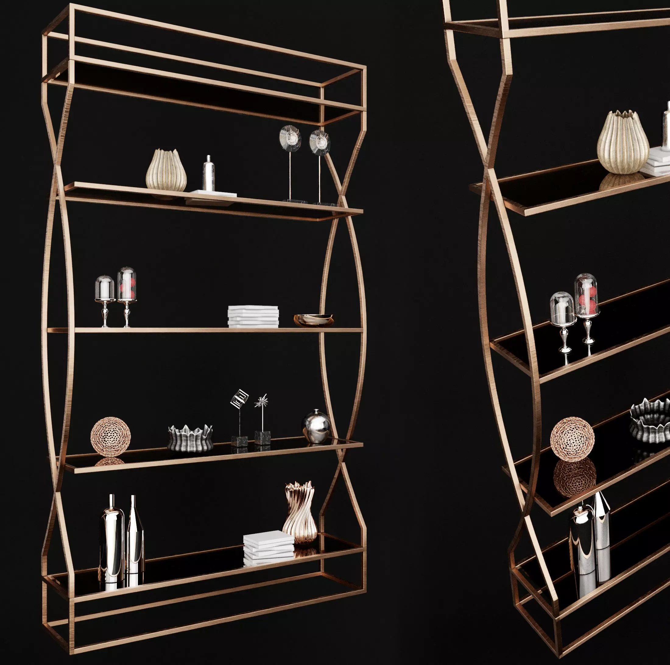 Shelf 3D model with glassware 3D model_0
