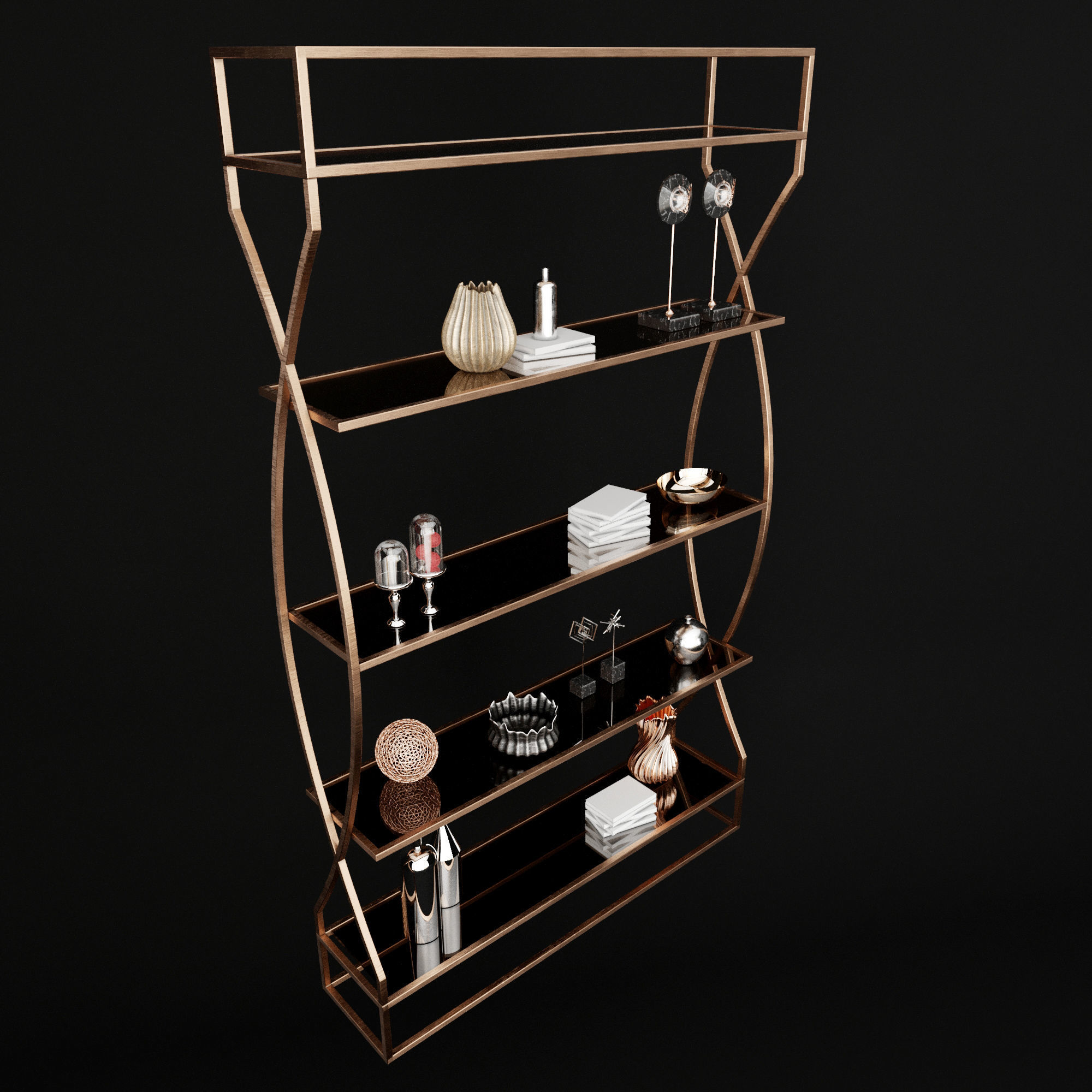 Shelf 3D model with glassware 3D model_1