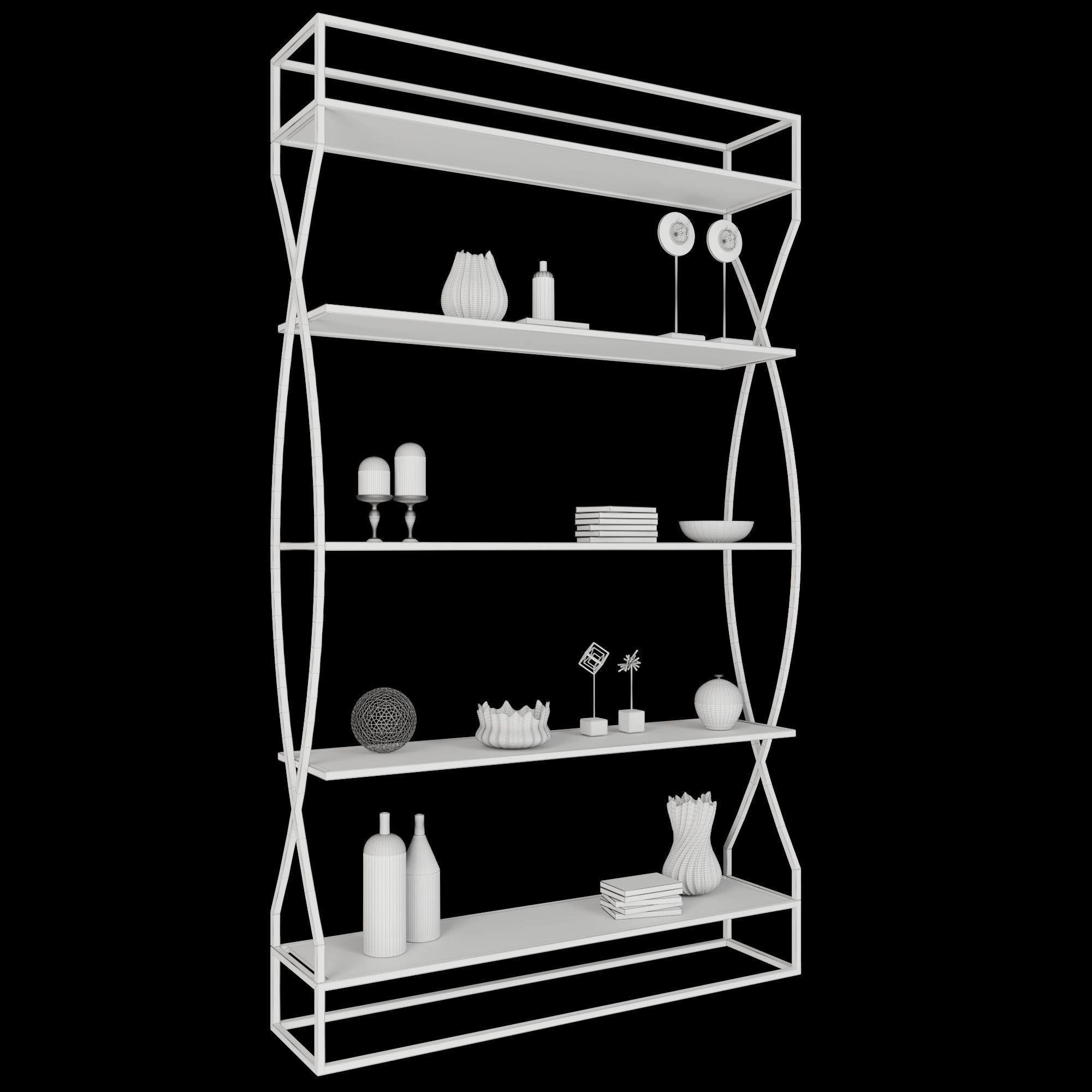 Shelf 3D model with glassware 3D model_3