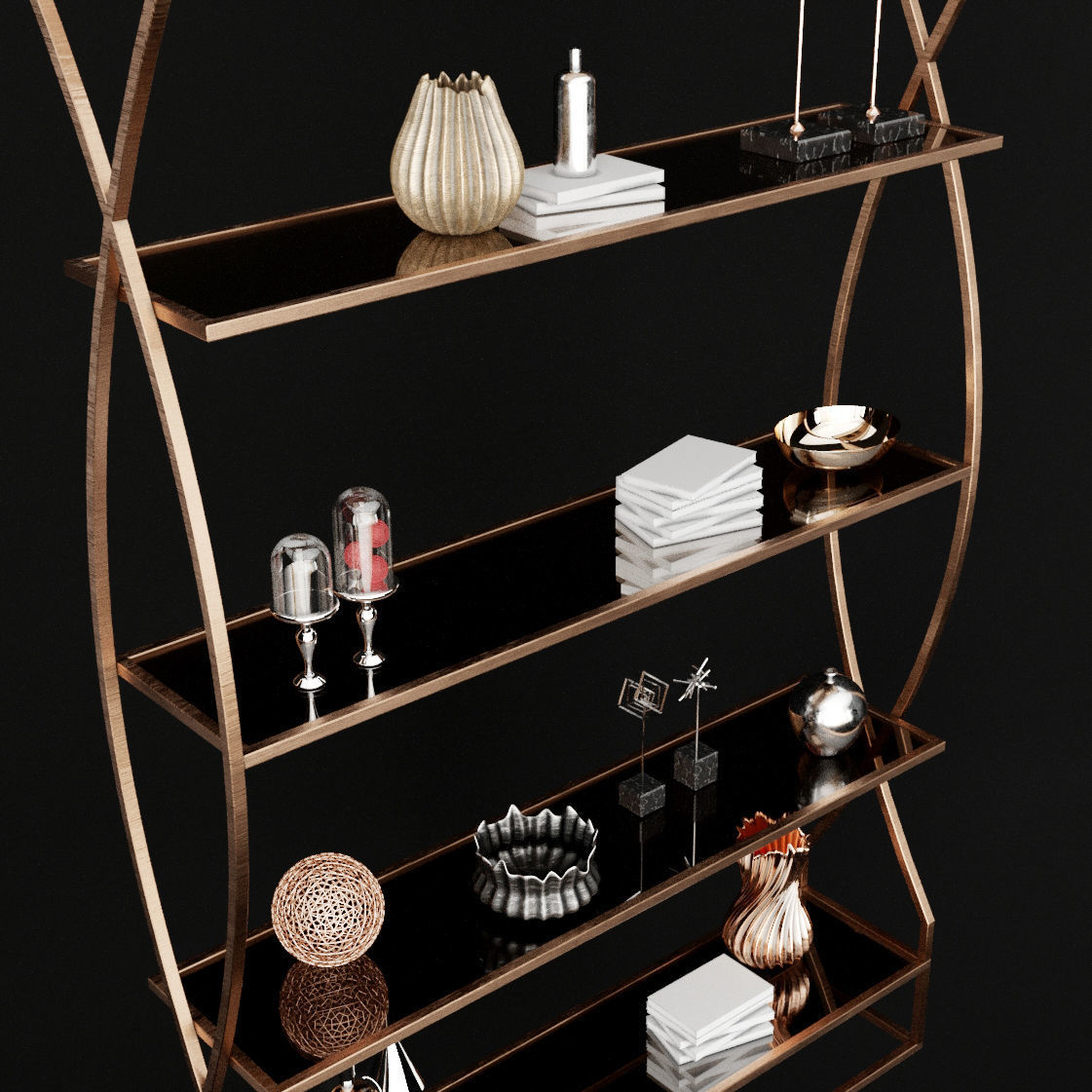 Shelf 3D model with glassware 3D model_2