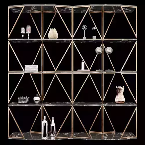 Shelf 3D model bookcase made of gold and marble
