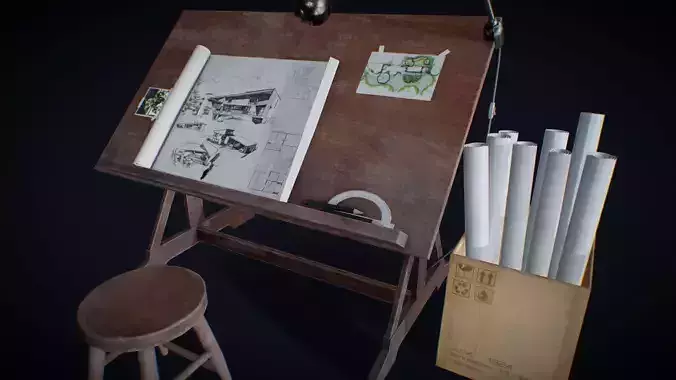 Drafting Table Low-poly 3D model