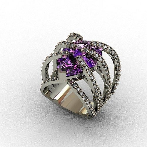 Ametist and Diamond Ring 3D print model 3D print model