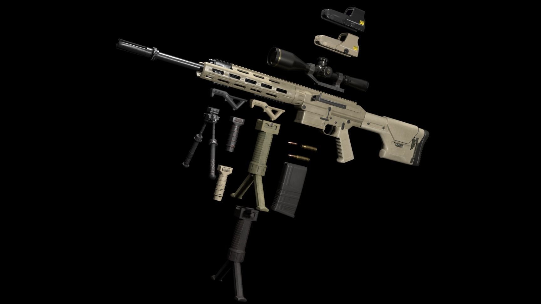 Semi-Automatic Sniper Package Low-poly 3D model_1