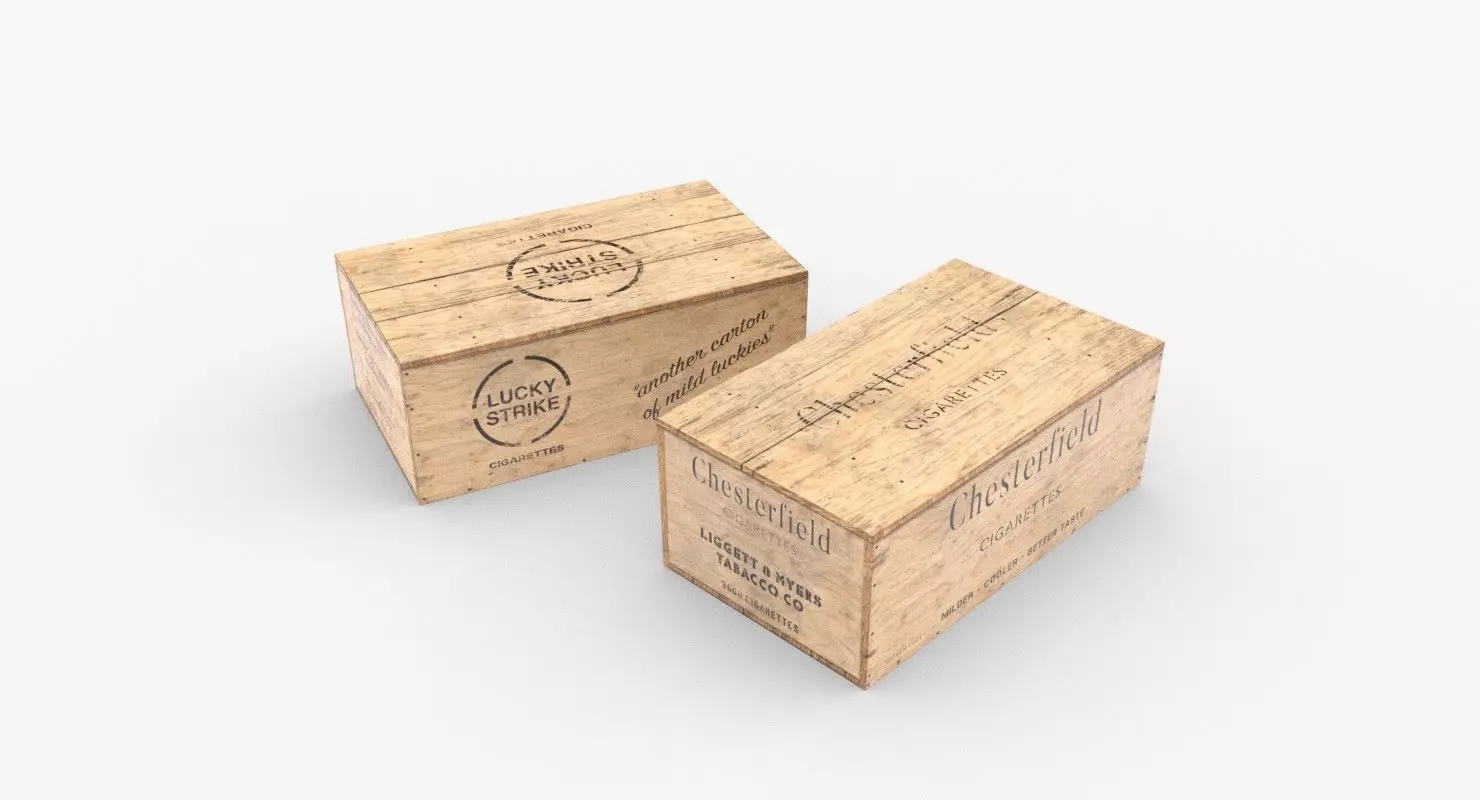 Cigarettes Wooden Boxes WWII Low-poly 3D model_0