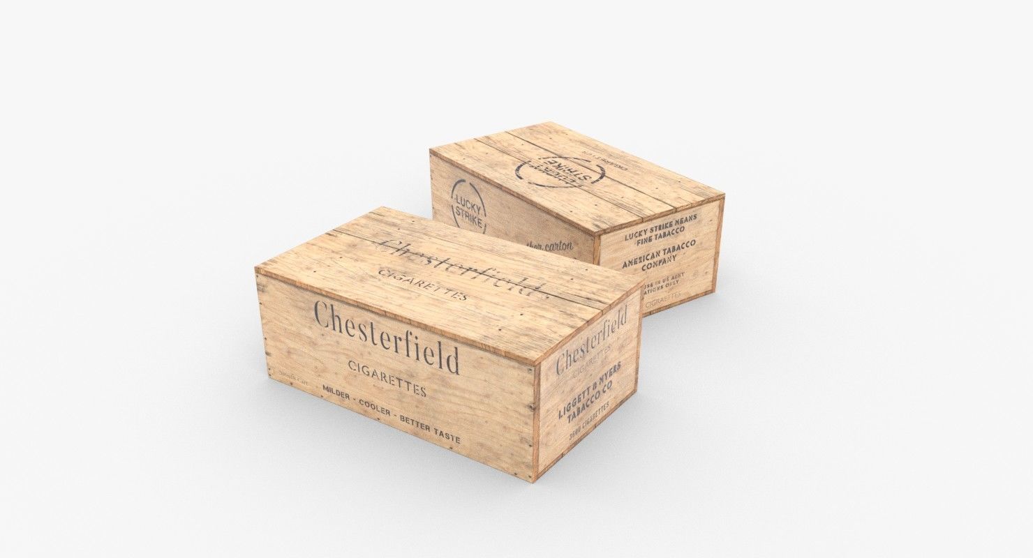 Cigarettes Wooden Boxes WWII Low-poly 3D model_1