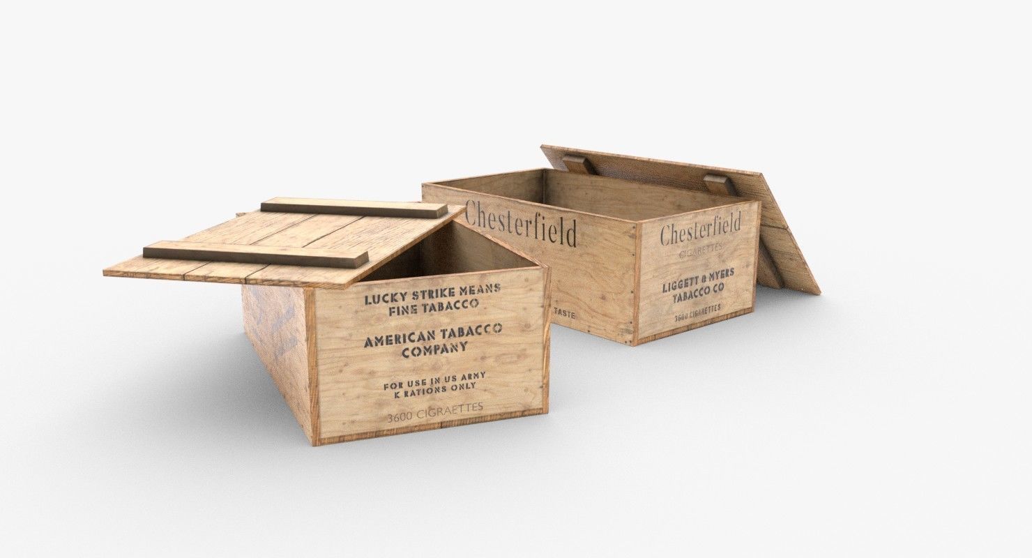 Cigarettes Wooden Boxes WWII Low-poly 3D model_9