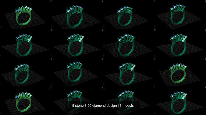 5 stone 3 50 diamond design 3D Model Collection