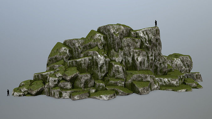 rocks rock with grass Low-poly 3D model