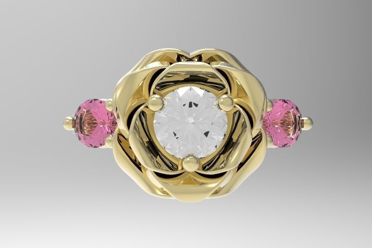 Beautiful Rose Engagement Ring 3D model_6