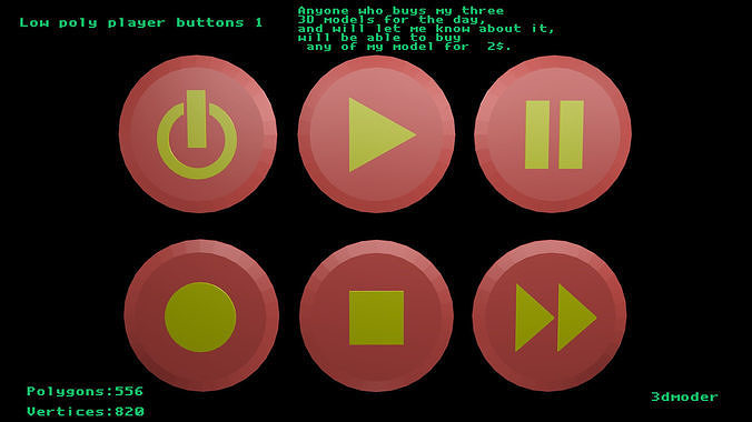 Low poly player buttons 1 Low-poly 3D model