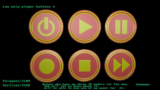 Low poly player buttons 2 Low-poly 3D model