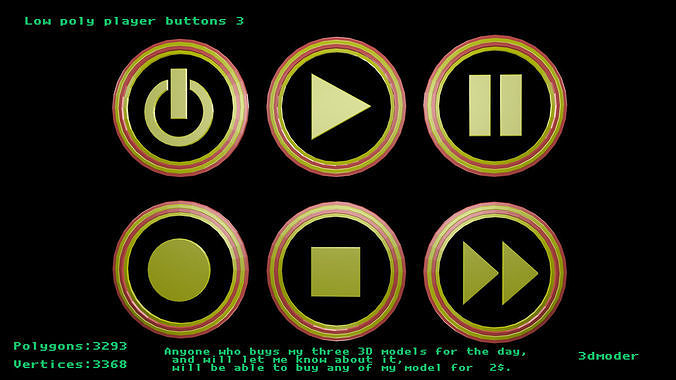 Low poly player buttons 3 Low-poly 3D model