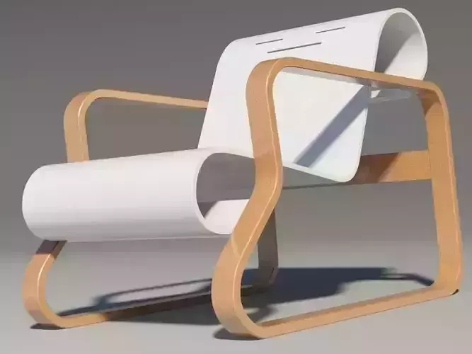 Paimio chair alvar aalto wood Teak white Mental Ray