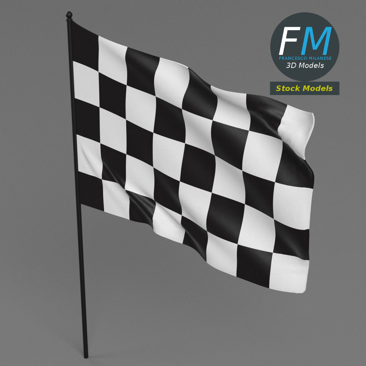 Checkered racing flag 3D model_2