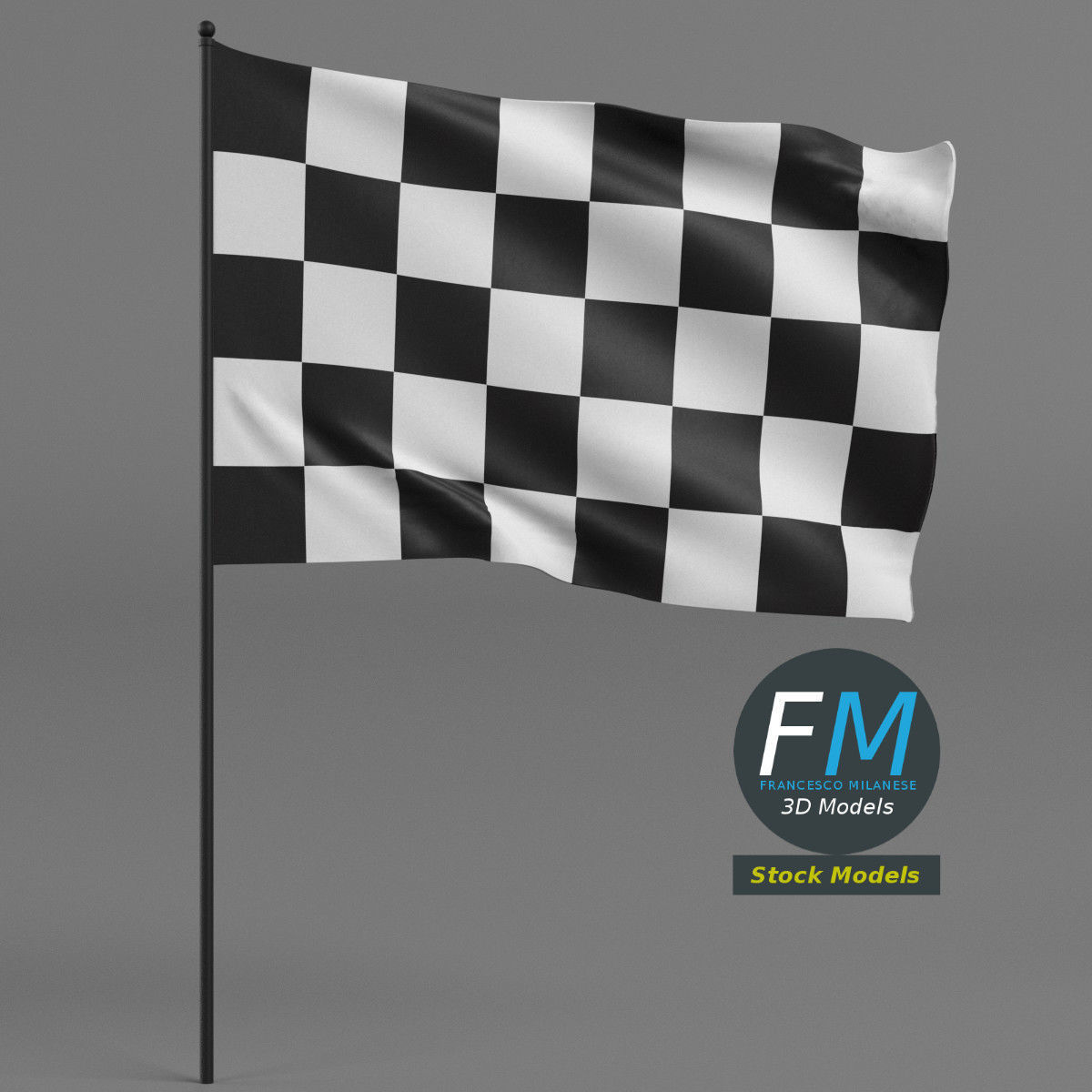 Checkered racing flag 3D model_3