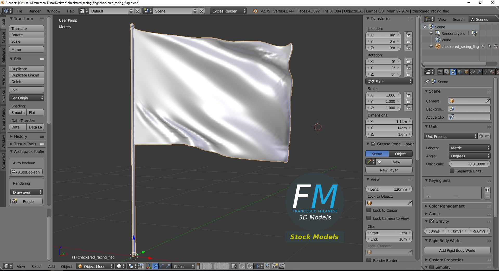 Checkered racing flag 3D model_9
