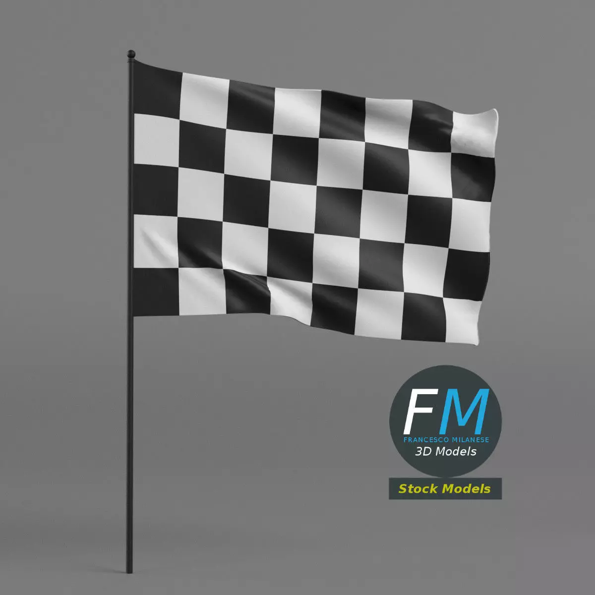 Checkered racing flag 3D model_0