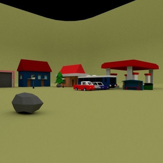 Low Poly Pack town with houses and cars Low-poly 3D model_1