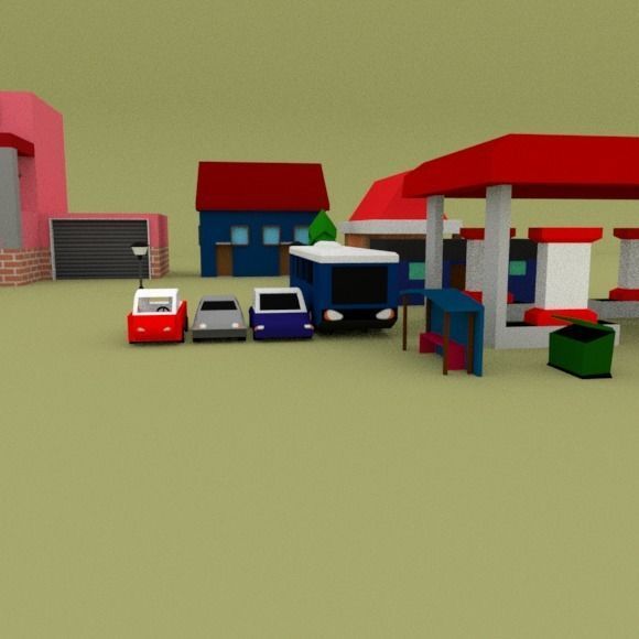 Low Poly Pack town with houses and cars Low-poly 3D model_5