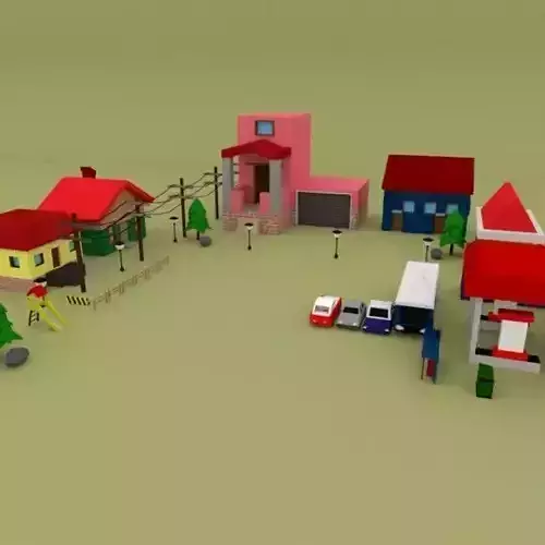 Low Poly Pack town with houses and cars