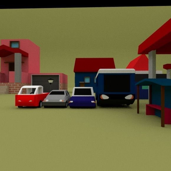 Low Poly Pack town with houses and cars Low-poly 3D model_7