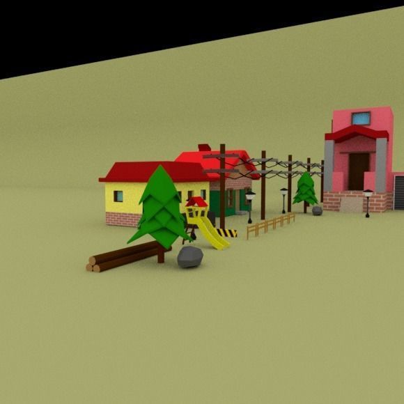 Low Poly Pack town with houses and cars Low-poly 3D model_4