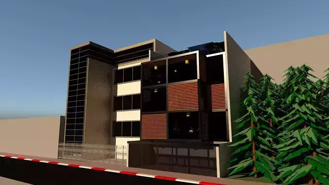 3D Cafeteria woods metal 