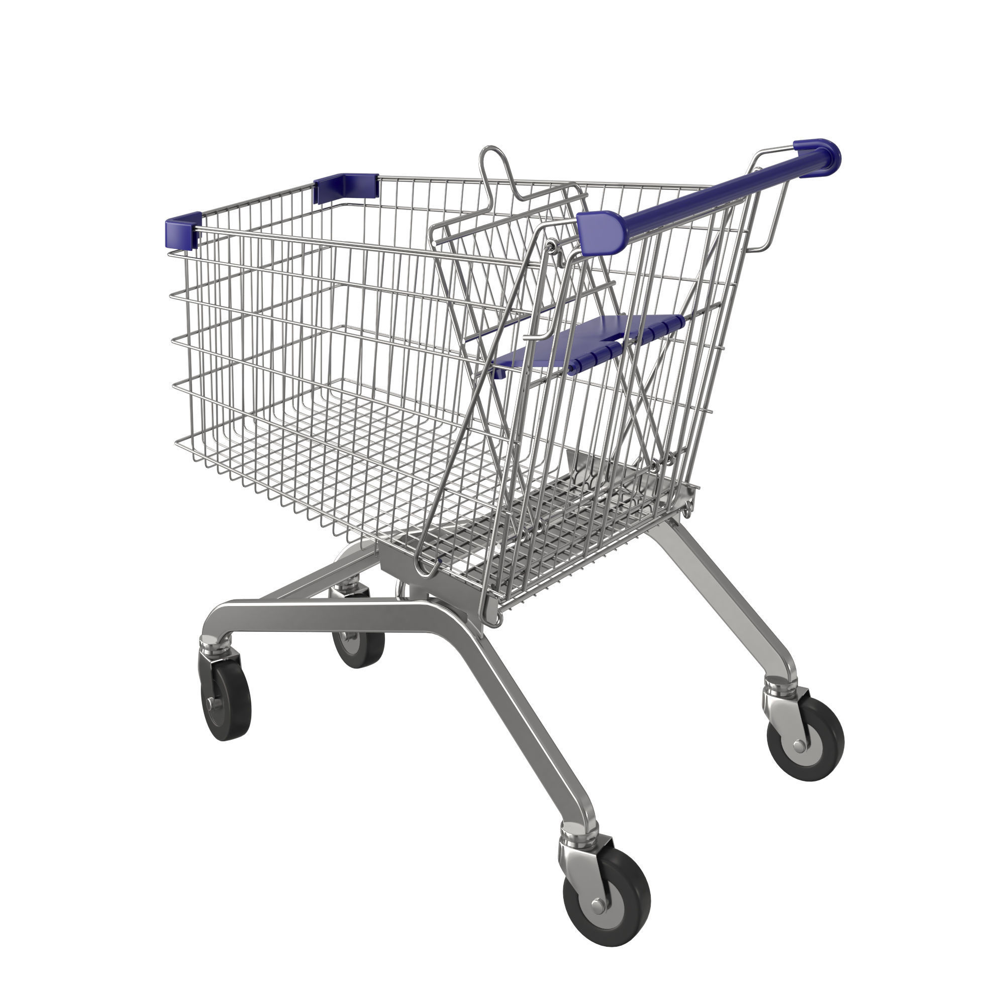 Blue shopping cart 3D model_1