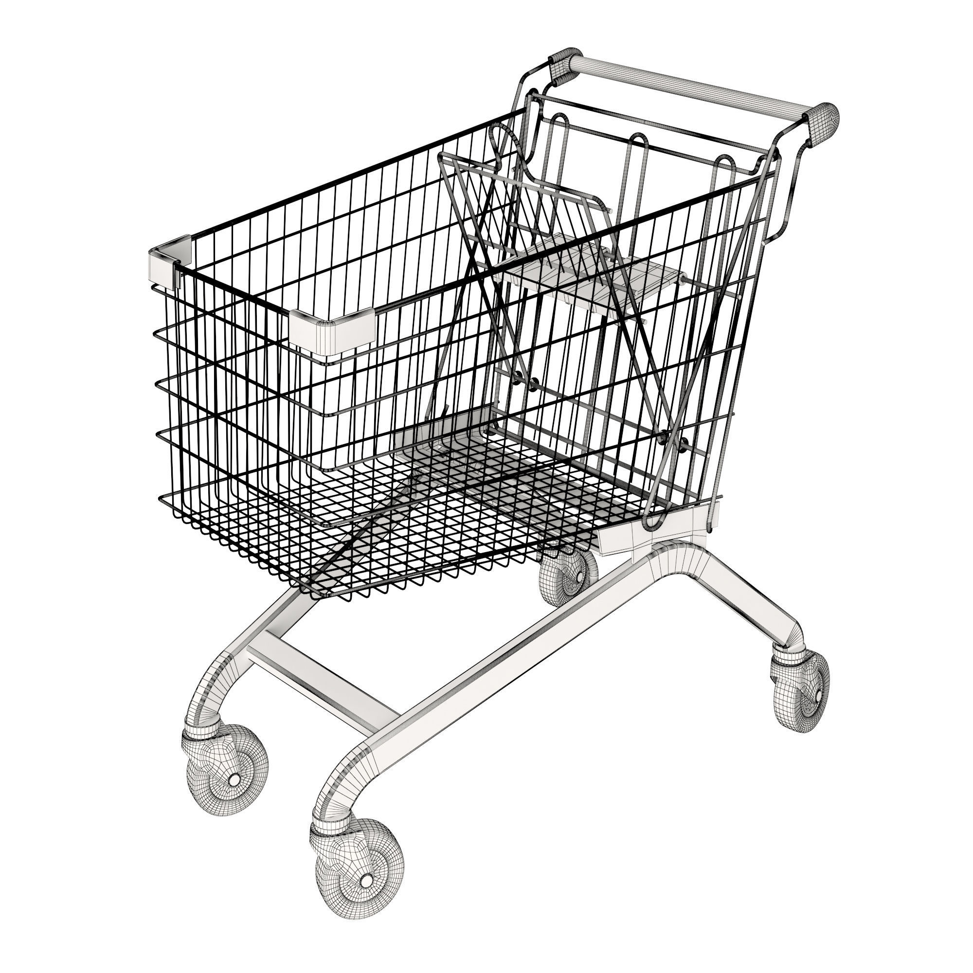 Blue shopping cart 3D model_3