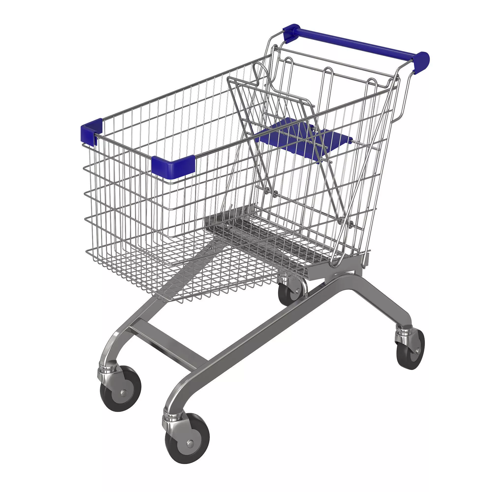 Blue shopping cart 3D model_0