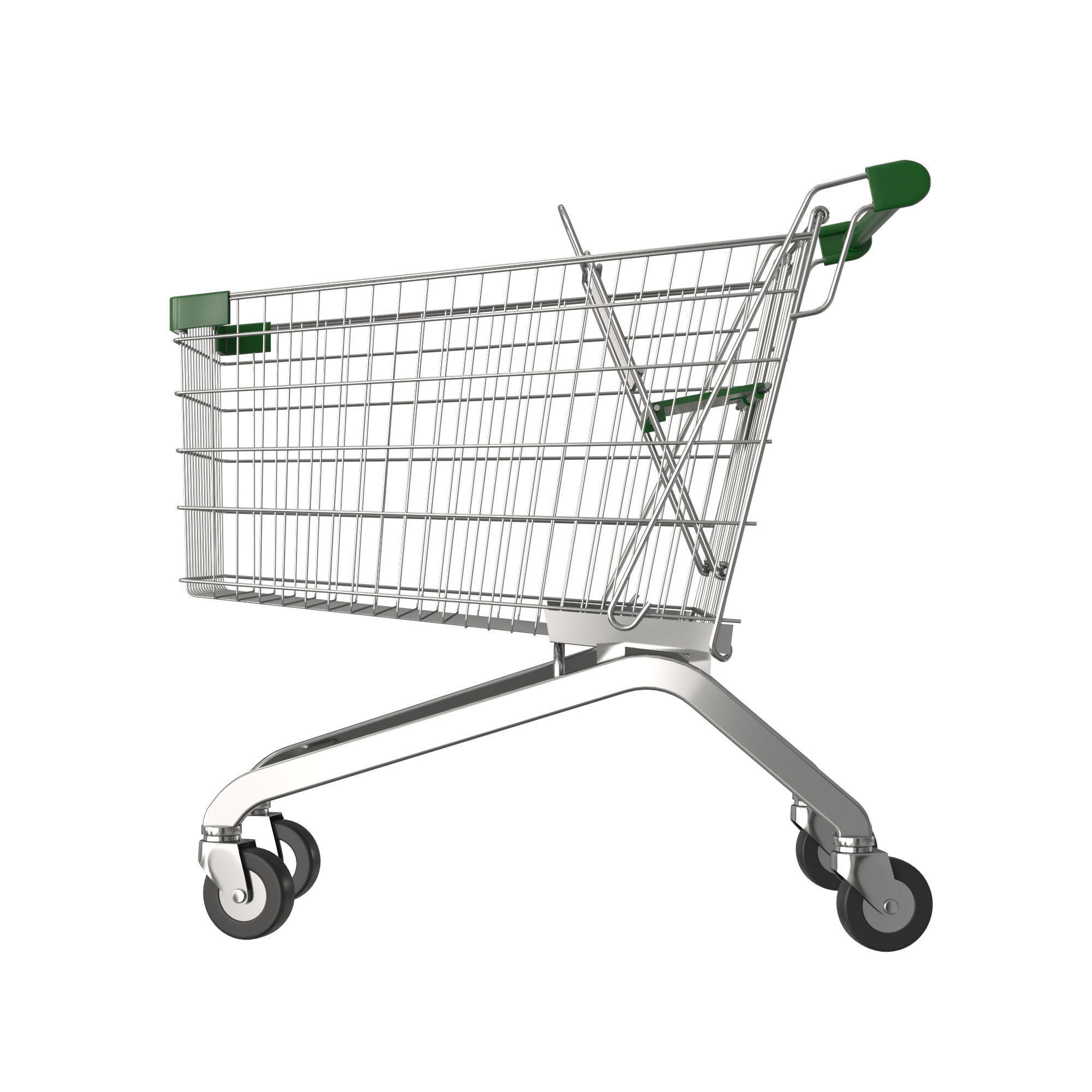 Green shopping cart 3D model_1