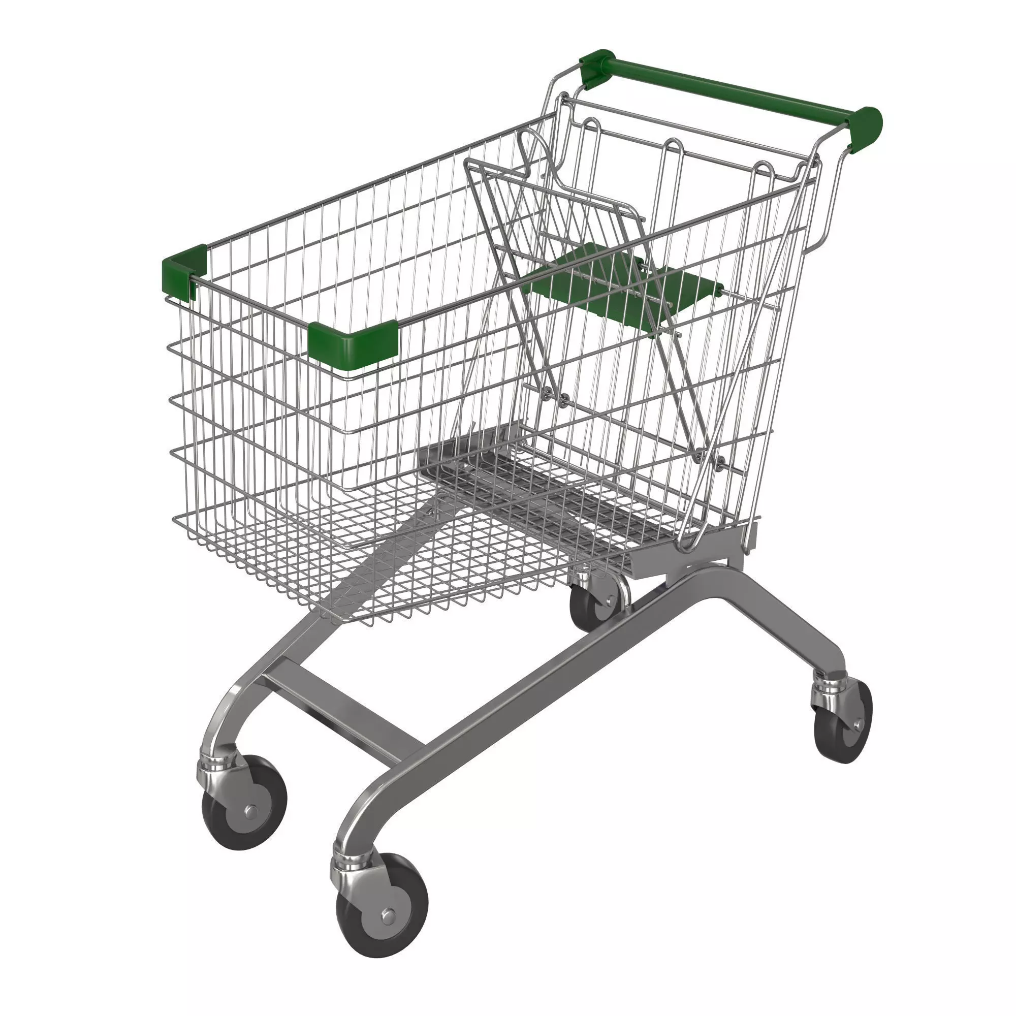 Green shopping cart 3D model_0
