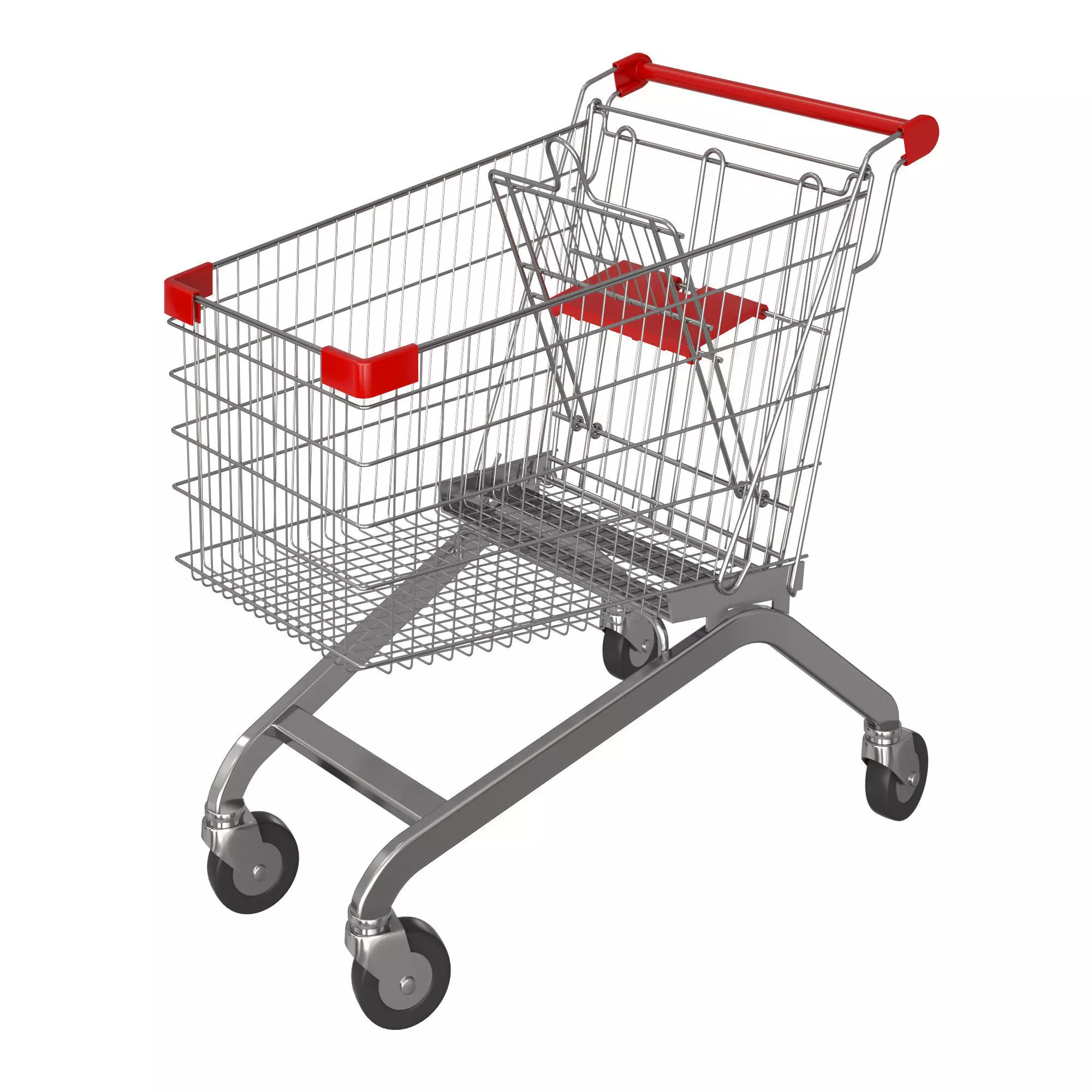 Red shopping cart 3D model_0