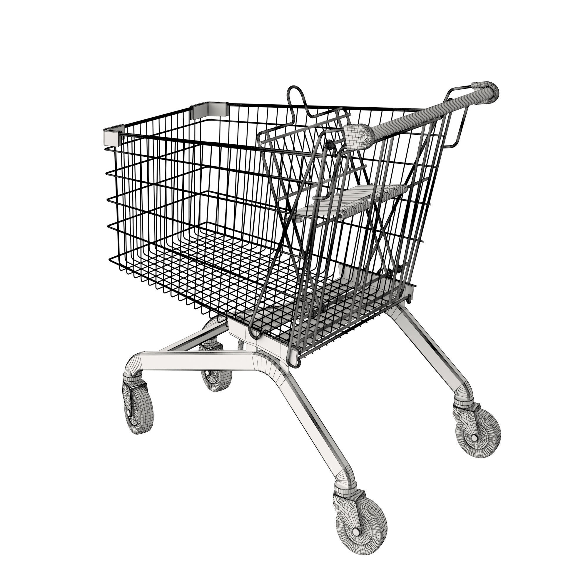 Red shopping cart 3D model_4