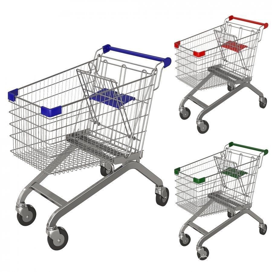 Red shopping cart 3D model_1