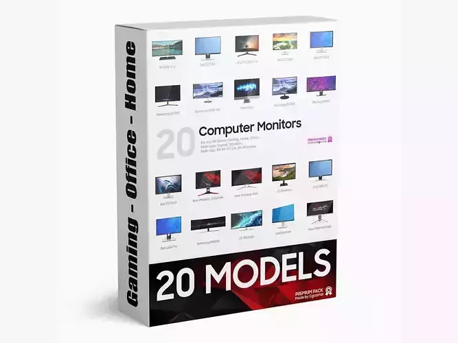 20 Computer Monitors Colelction Gaming - Home - Office 3D model