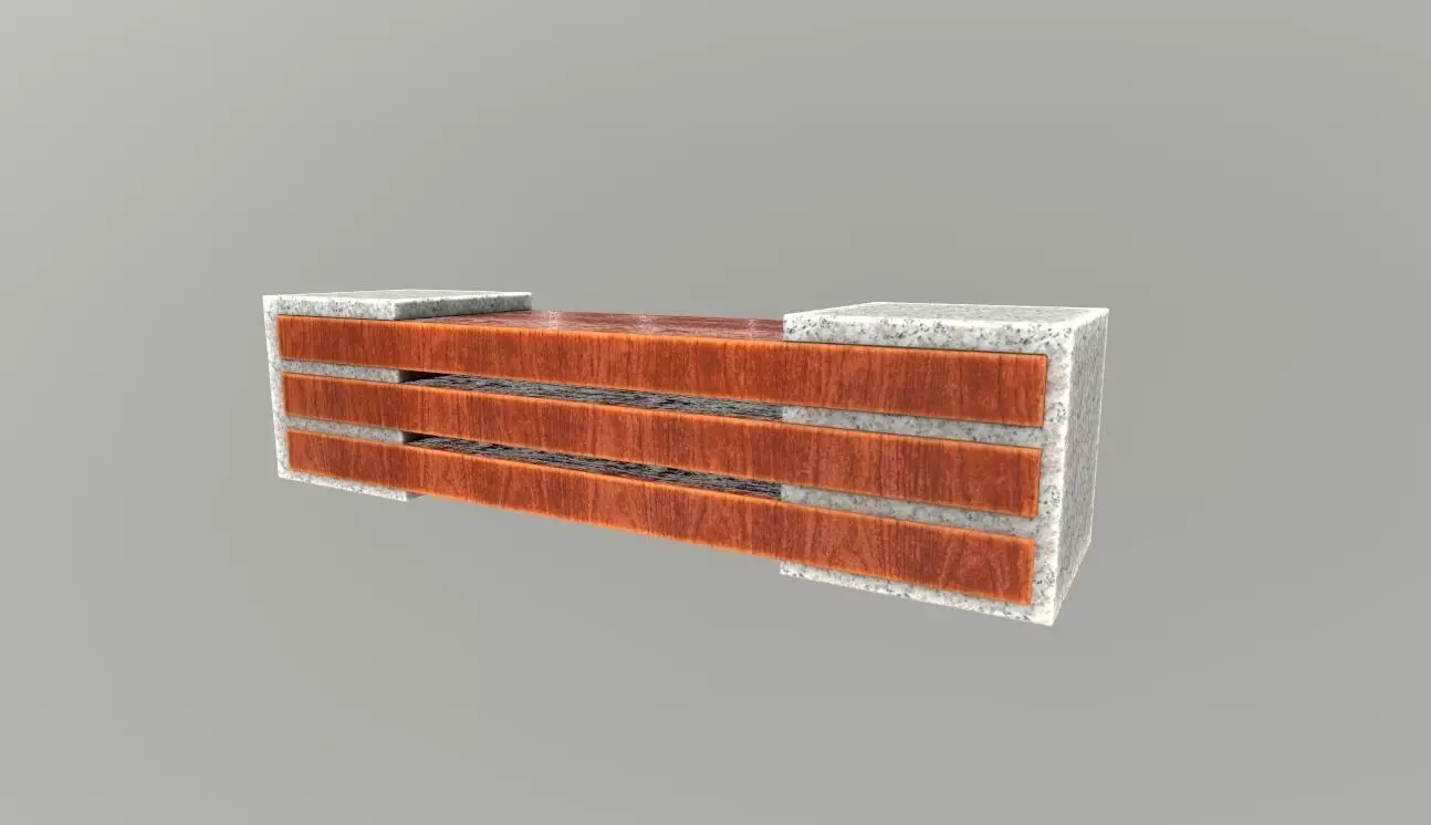 wooden bench and granite Low-poly 3D model