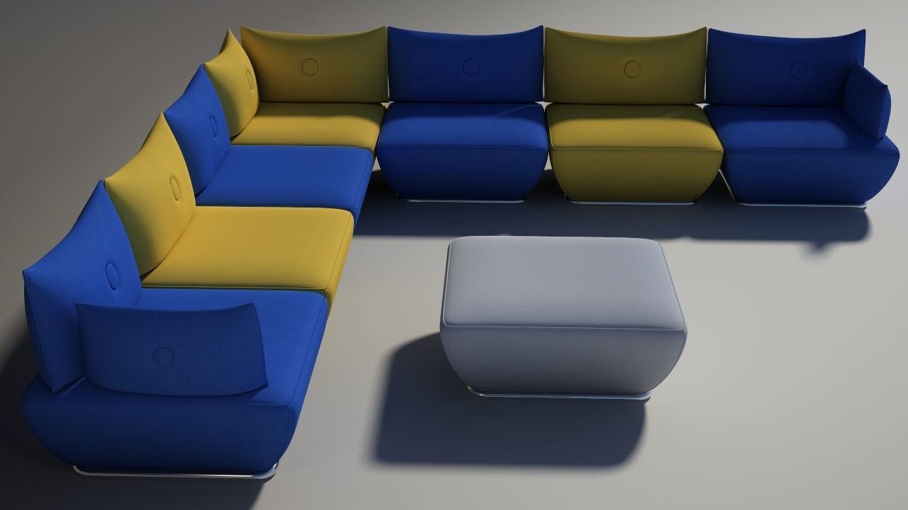 Dunder S600 sofa blu white yellow 3D model_1