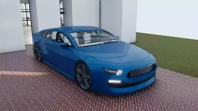 BLENDER EEVEE Brandless Mid Size 4 door coupe Low-poly 3D model