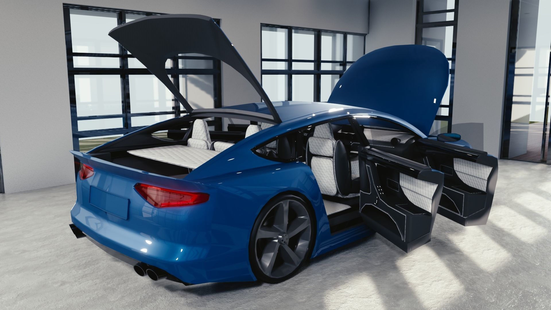 BLENDER EEVEE Brandless Mid Size 4 door coupe Low-poly 3D model_11