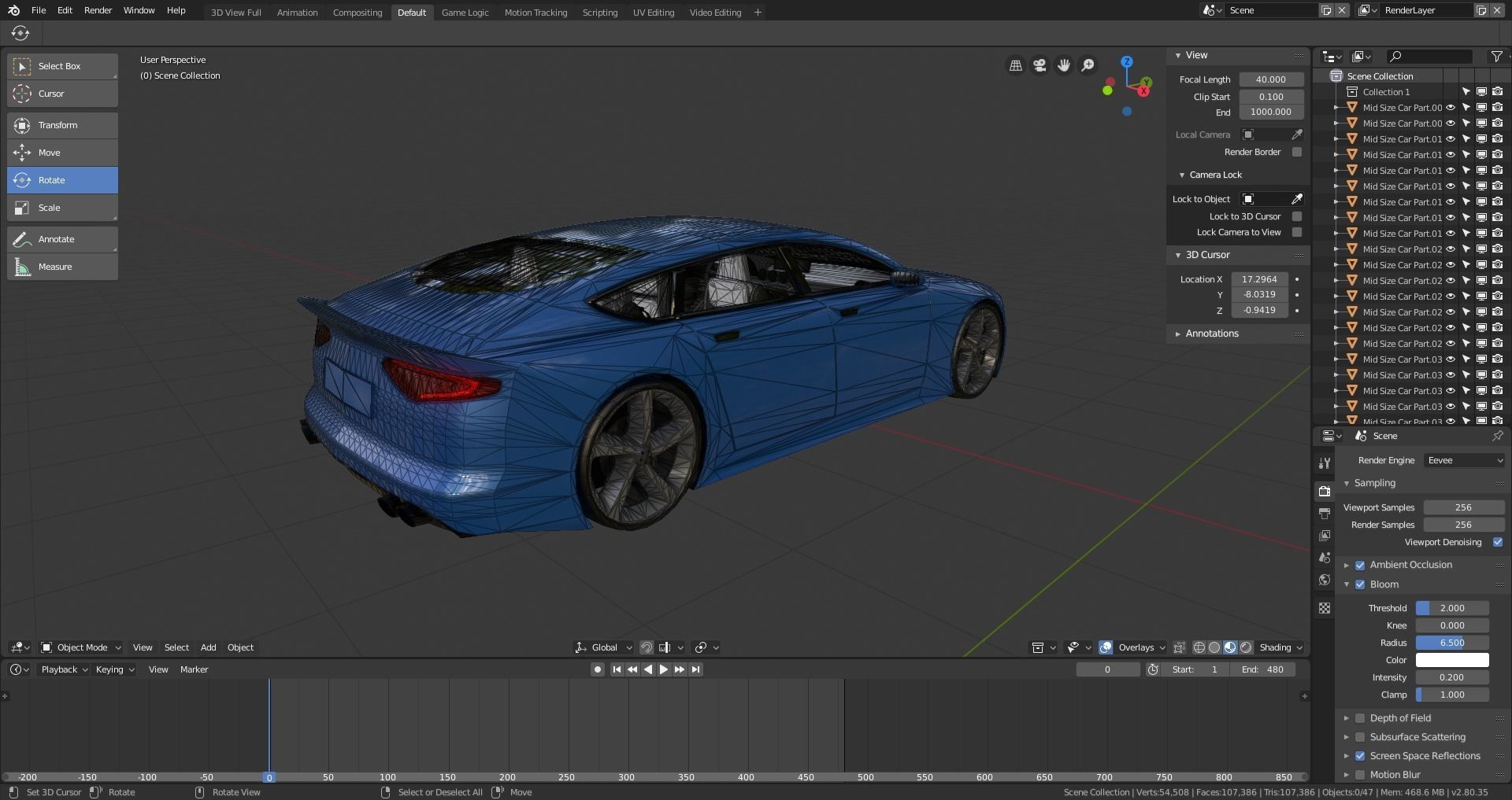 BLENDER EEVEE Brandless Mid Size 4 door coupe Low-poly 3D model_13