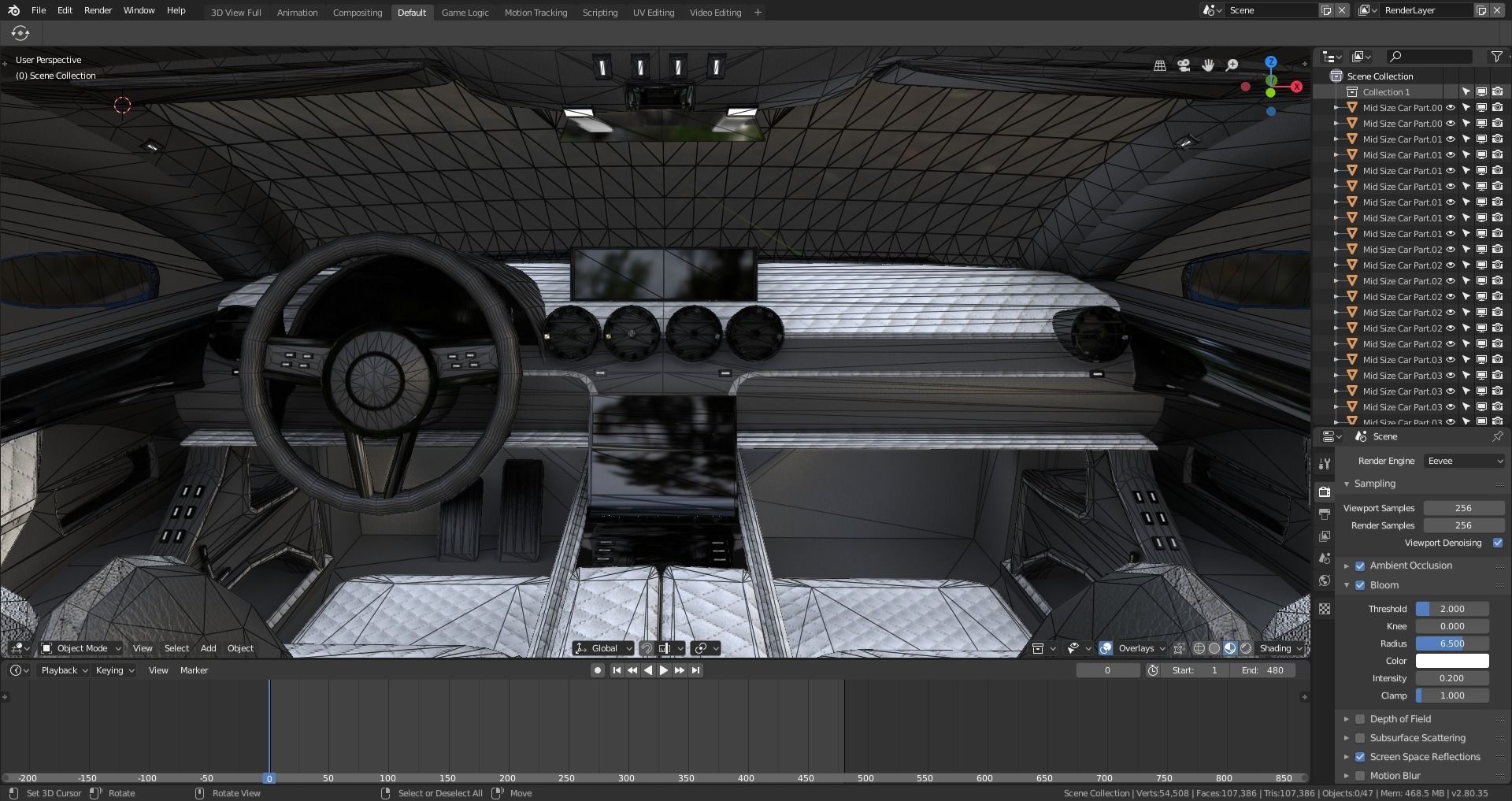 BLENDER EEVEE Brandless Mid Size 4 door coupe Low-poly 3D model_14