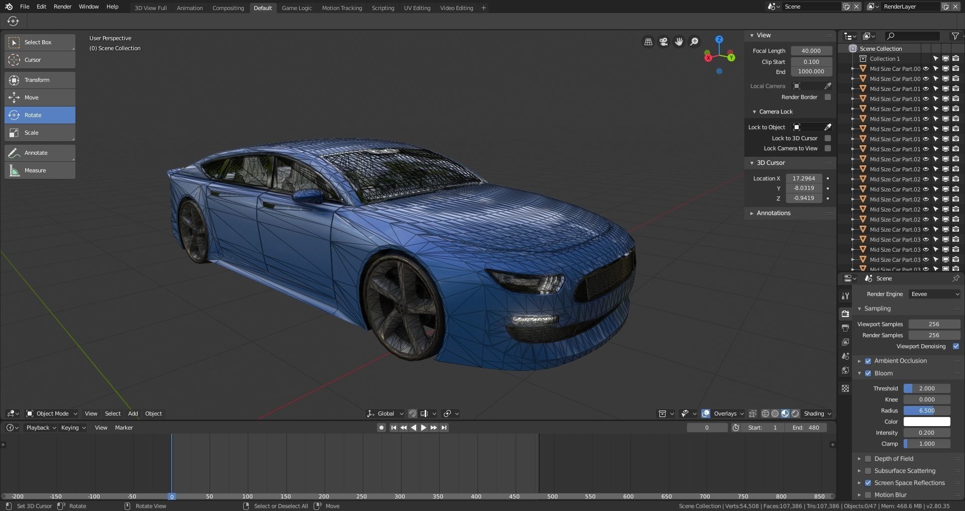BLENDER EEVEE Brandless Mid Size 4 door coupe Low-poly 3D model_12