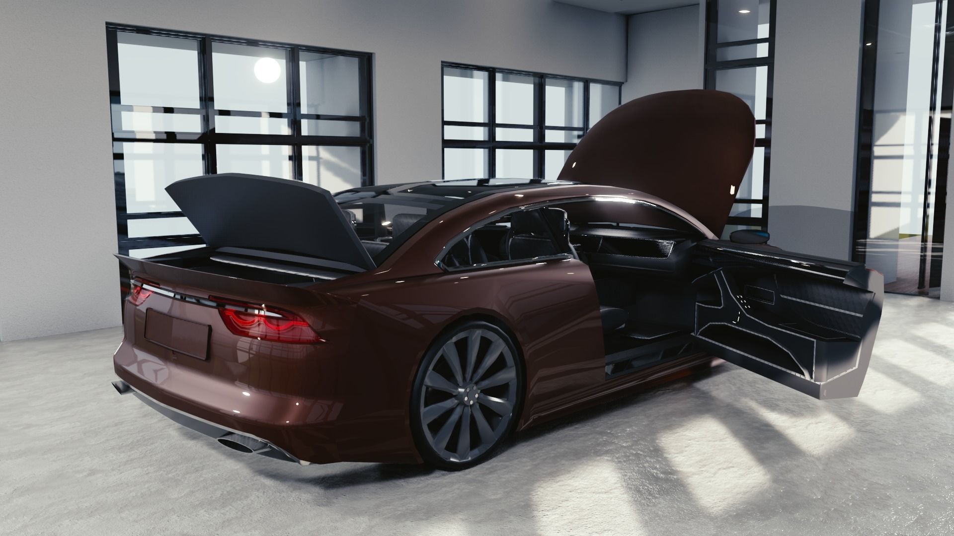 BLENDER EEVEE Brandless Mid Size 2 door sedan Low-poly 3D model_11