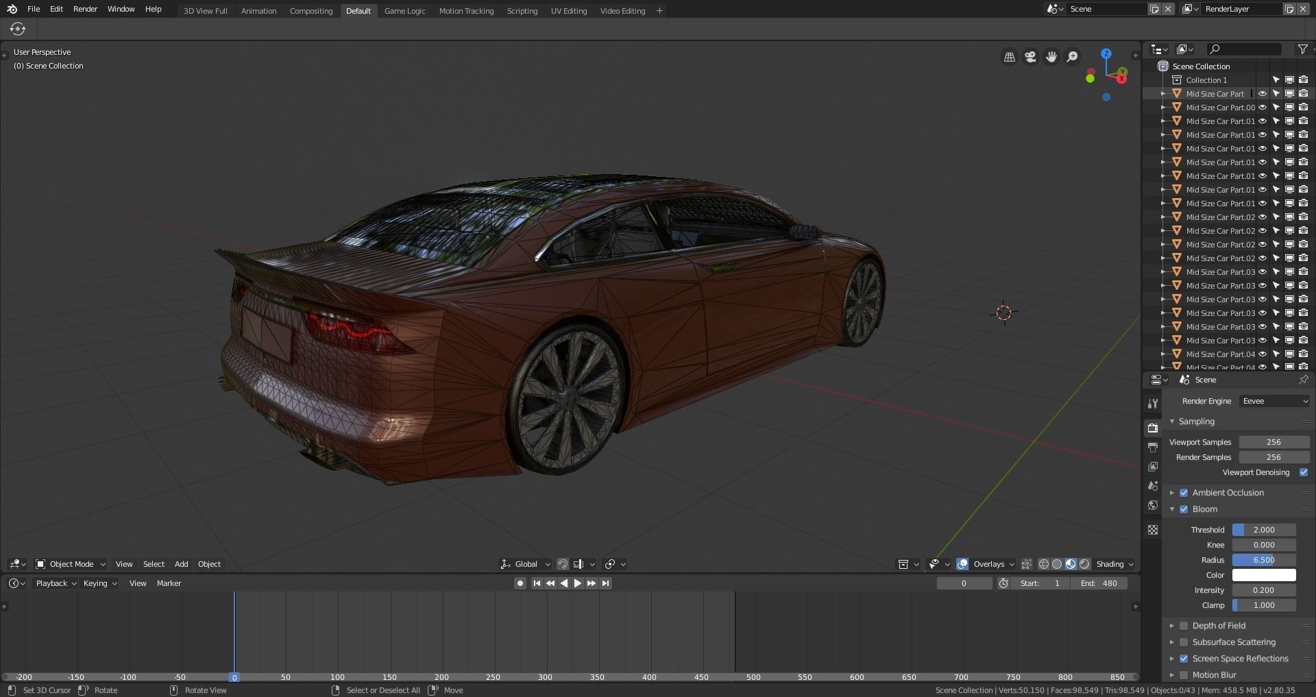 BLENDER EEVEE Brandless Mid Size 2 door sedan Low-poly 3D model_13